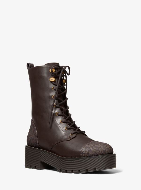 Damske Bojové topánky Michael Kors Bryce Leather and Logo Platform Čokoláda - Topanky Michael Kors Levně | MKJUL-4916